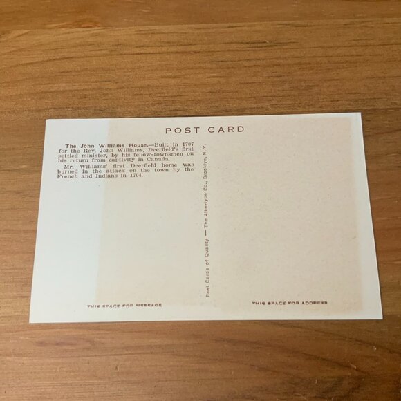 VINTAGE POSTCARD - JOHN WILLIAMS HOUSE, OLD DEERFIELD, MASS. MATILDA B. HYDE - Picture 2 of 2